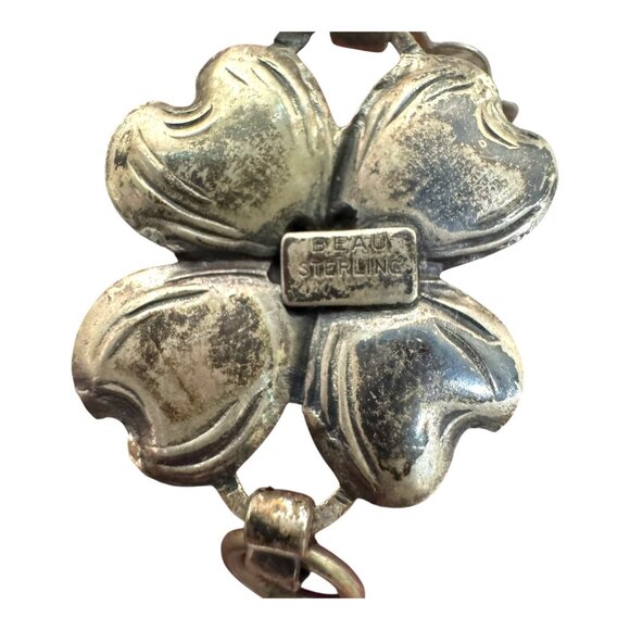 Vintage BEAU Sterling Silver 925 Dogwood Flower Floral Link Panel Bracelet 7.5" - Picture 5 of 7